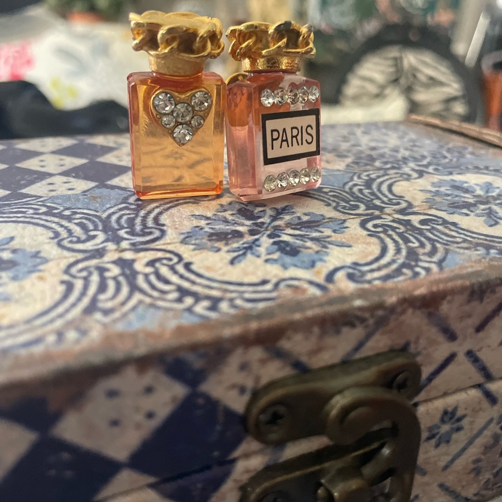 Gold and Pink Paris Perfume Bottle pin broaches or decor an inch and half